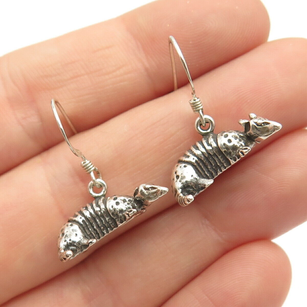 925 Sterling Silver Holiday Armadillo Dangling Earrings