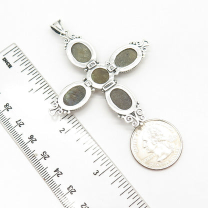 925 Sterling Silver Real Labradorite Gemstone Cross Pendant