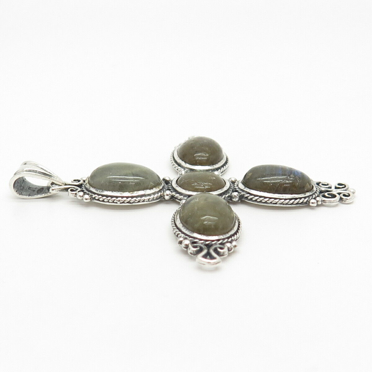 925 Sterling Silver Real Labradorite Gemstone Cross Pendant