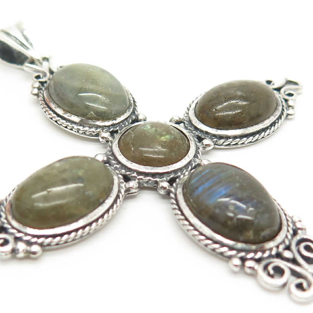 925 Sterling Silver Real Labradorite Gemstone Cross Pendant