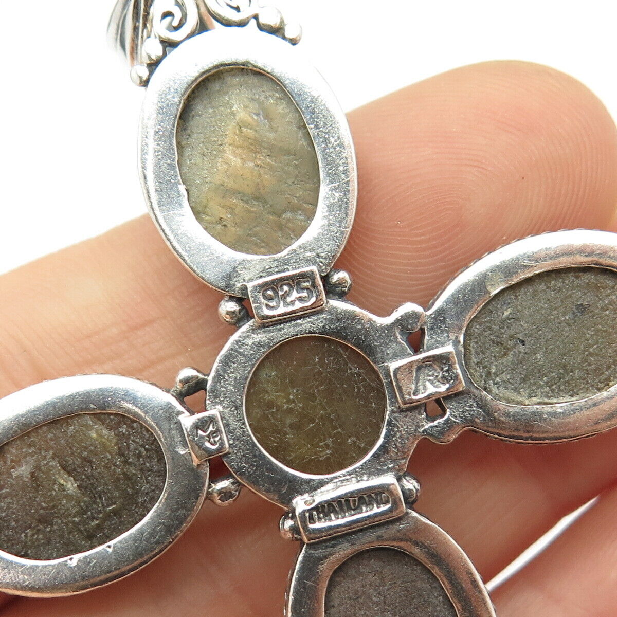 925 Sterling Silver Real Labradorite Gemstone Cross Pendant