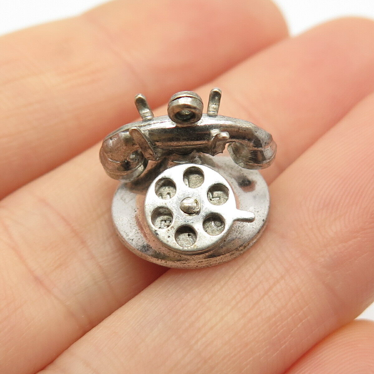 925 Sterling Silver Vintage Retro Rotary Phone Design Charm Pendant