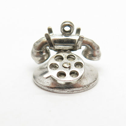 925 Sterling Silver Vintage Retro Rotary Phone Design Charm Pendant