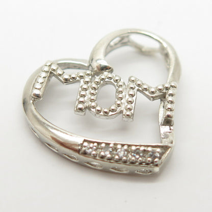 925 Sterling Silver C Z "Mom" Open Heart Slide Pendant