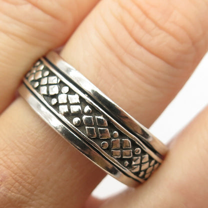 925 Sterling Silver Rhombus Design Rotating Men's Band Ring Size 12 1/4