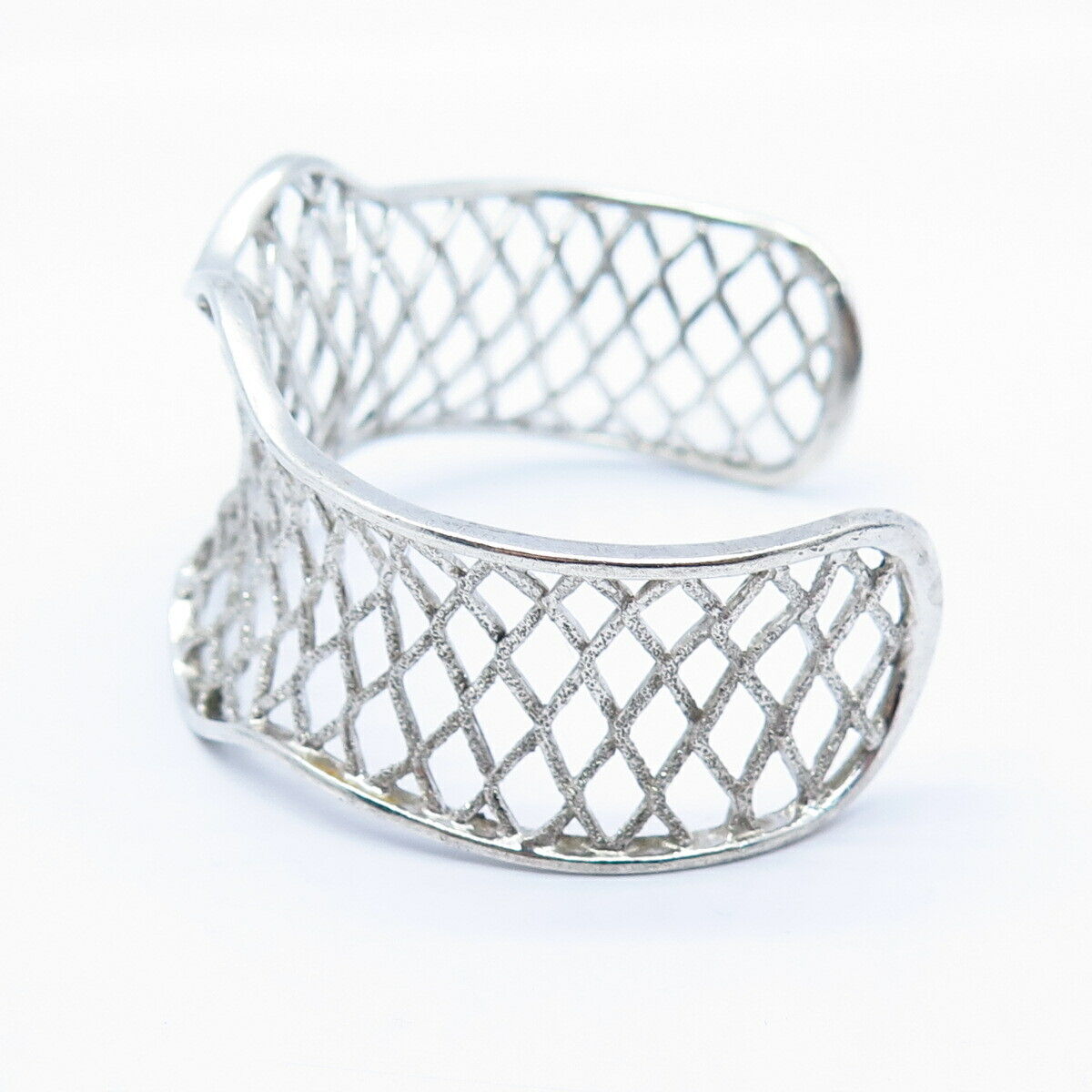 925 Sterling Silver Grid Design Wide Cuff Bracelet 6 3/4"