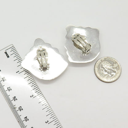 925 Sterling Silver Vintage Mexico Ribbed Large Hollow Clip On Earrings