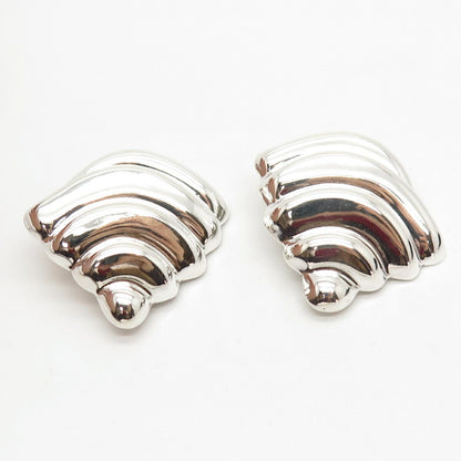 925 Sterling Silver Vintage Mexico Ribbed Large Hollow Clip On Earrings