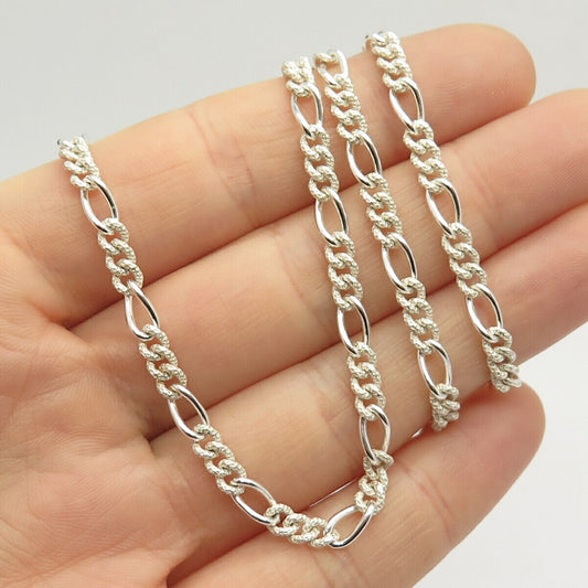 925 Sterling Silver Italy Textured Figaro Chain Necklace 24"