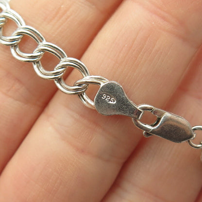 925 Sterling Silver 2000 Graduation Hat Charm Double Cable Link Bracelet 6 3/4"