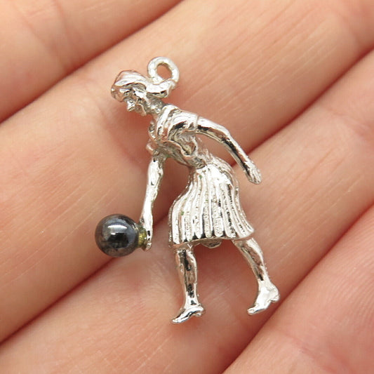 925 Sterling Silver Real Hematite Gemstone Lady & Ball Charm Pendant