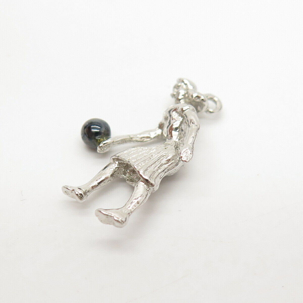 925 Sterling Silver Real Hematite Gemstone Lady & Ball Charm Pendant