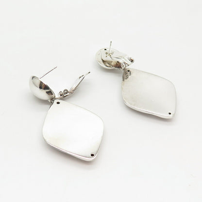 925 Sterling Silver Rhombus Hollow Dangling Omega Back Earrings