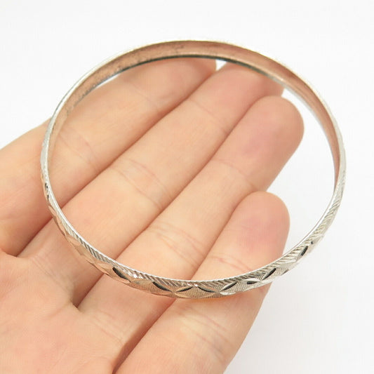 800 Silver Etched Bangle Bracelet 7.5"