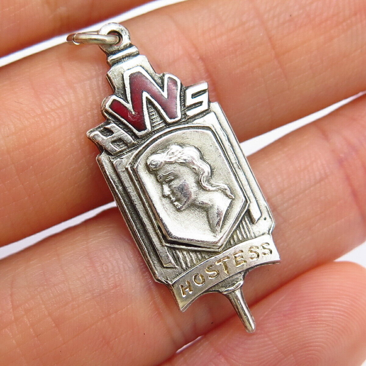 925 Sterling Silver Vintage Enamel "HWS Hostess" Pendant