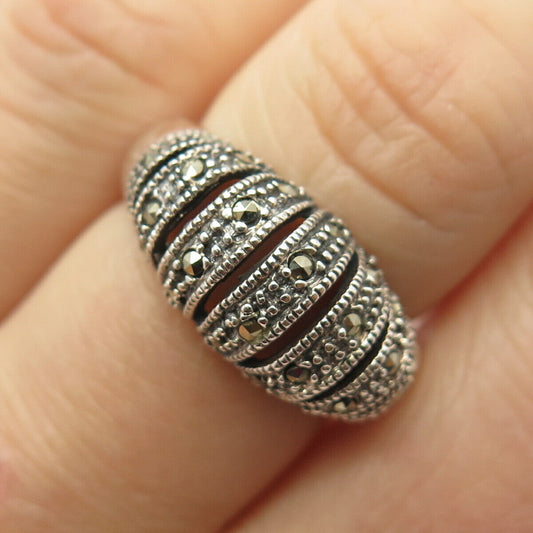 925 Sterling Silver Real Marcasite Gemstone Ring Size 7 3/4