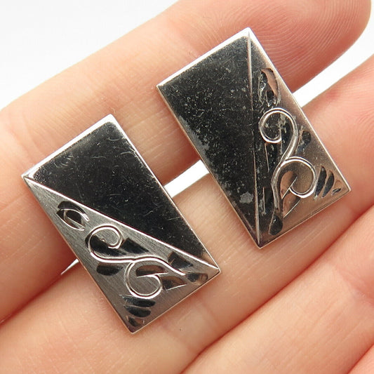 925 Sterling Silver Antique Etched Swirl Design Cufflinks