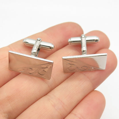 925 Sterling Silver Antique Etched Swirl Design Cufflinks