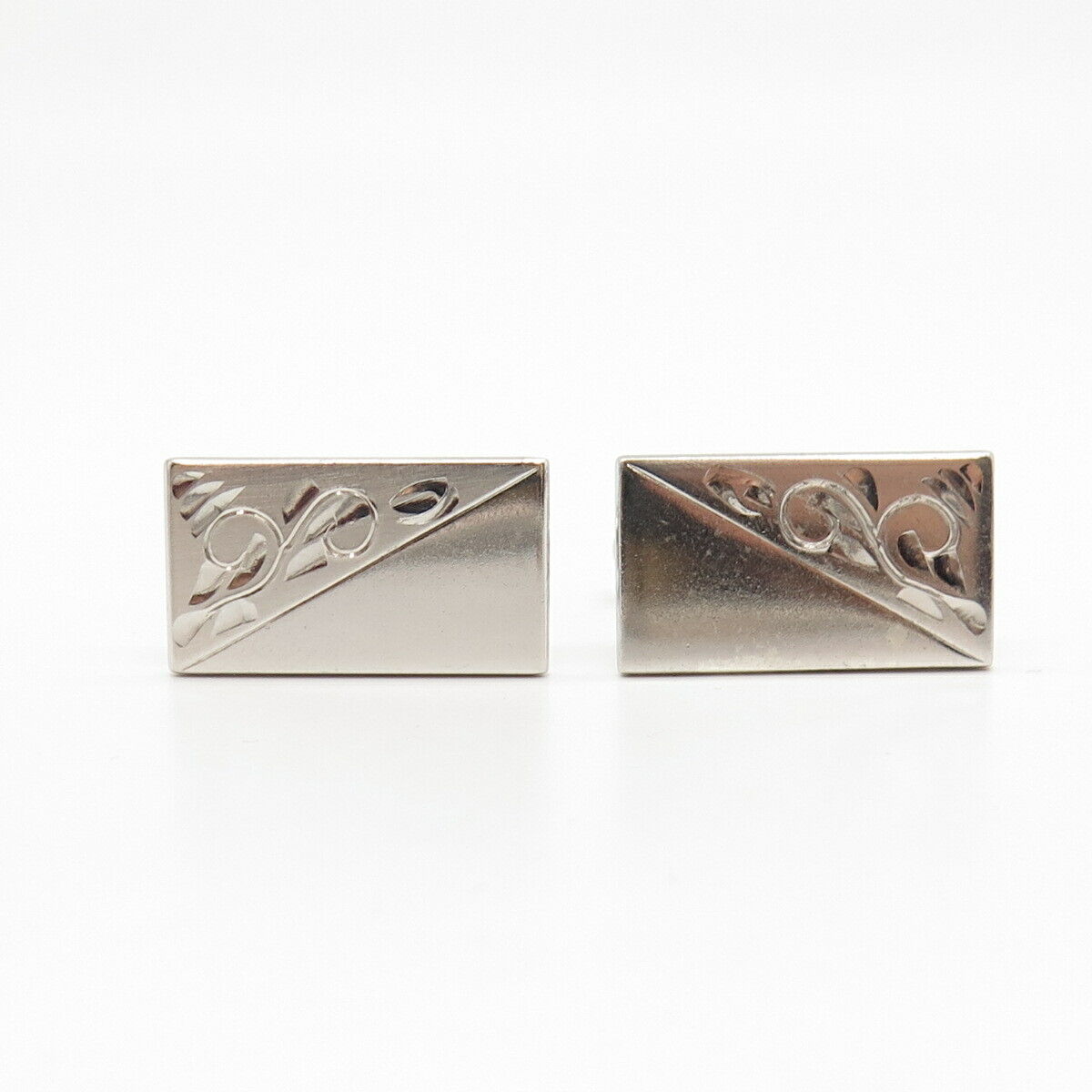 925 Sterling Silver Antique Etched Swirl Design Cufflinks