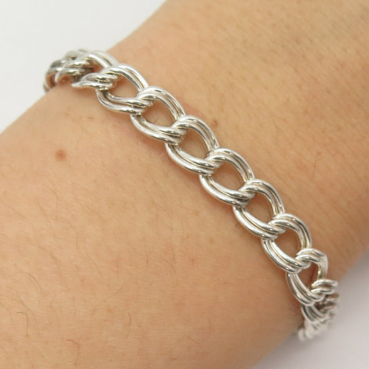 925 Sterling Silver Italy Double Cable Link Bracelet 7 1/4"