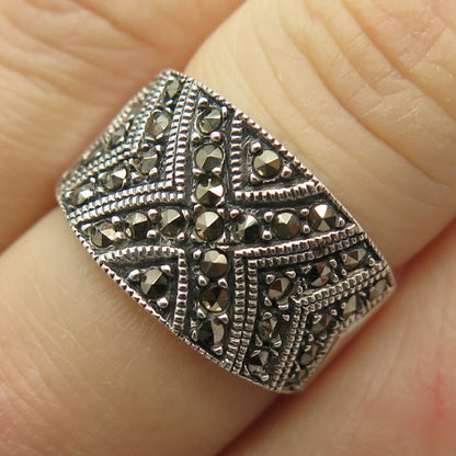 925 Sterling Silver Real Marcasite Gemstone Ring Size 7 3/4