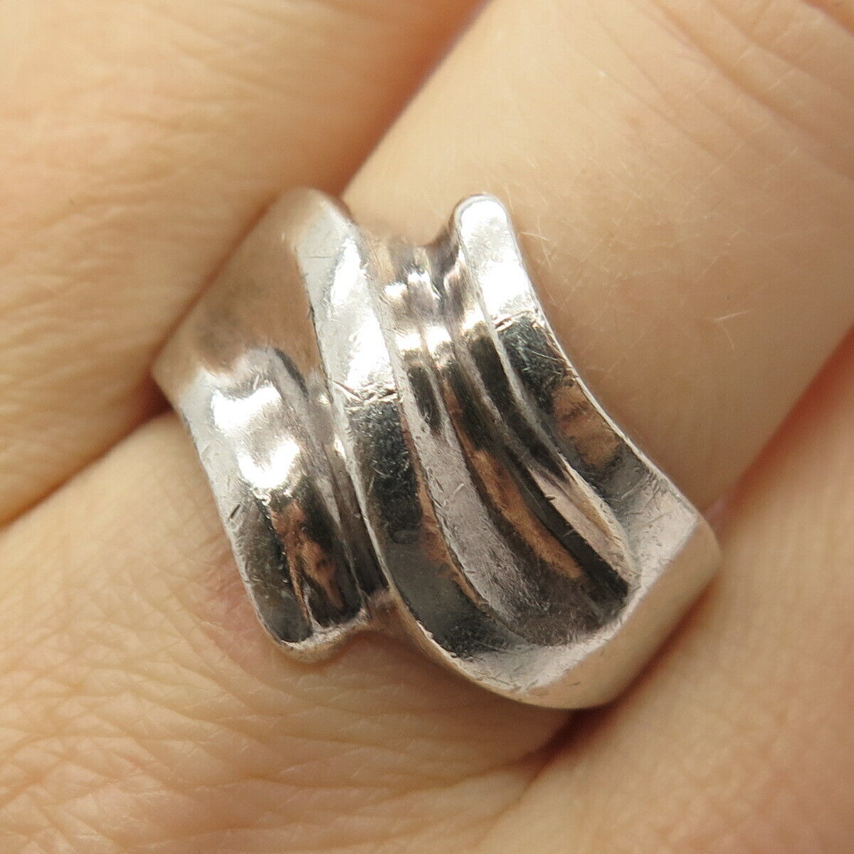 925 Sterling Silver Vintage Mexico Modernist Wide Ring Size 8 1/4