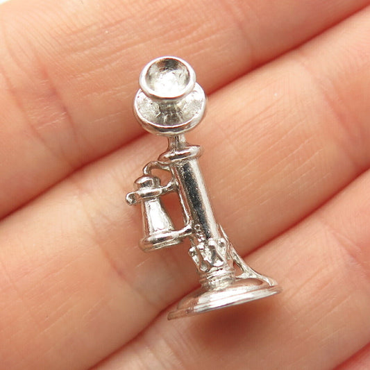 925 Sterling Silver Vintage Retro Candlestick Phone Charm Pendant