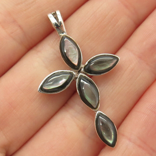 925 Sterling Silver Real Brown Mother-of-Pearl Cross Pendant