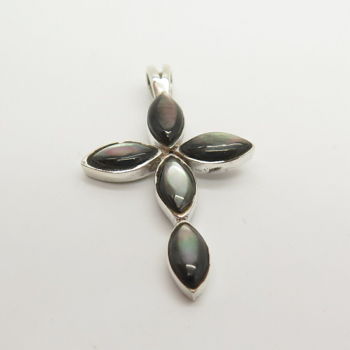 925 Sterling Silver Real Brown Mother-of-Pearl Cross Pendant