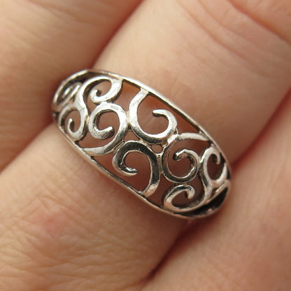 925 Sterling Silver Carved Swirl Ring Size 8 1/4