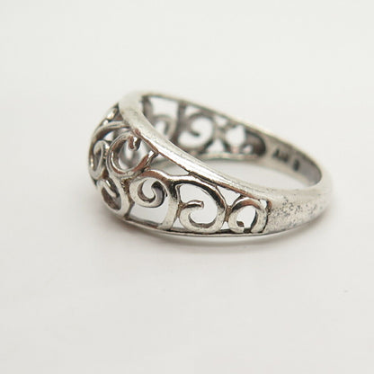 925 Sterling Silver Carved Swirl Ring Size 8 1/4