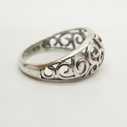 925 Sterling Silver Carved Swirl Ring Size 8 1/4