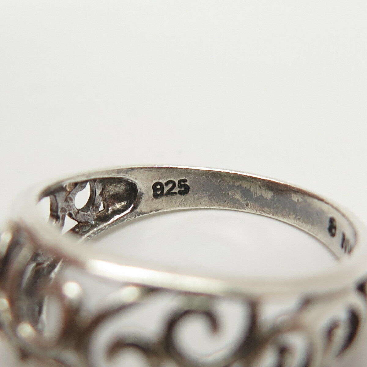 925 Sterling Silver Carved Swirl Ring Size 8 1/4