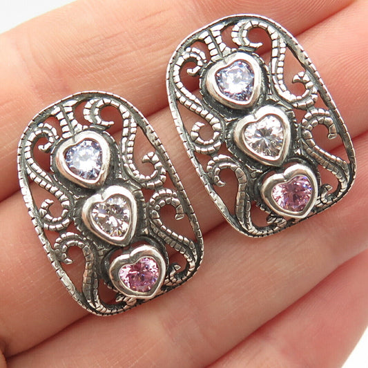 925 Sterling Silver Vintage Colorful C Z Carved Swirl Earrings