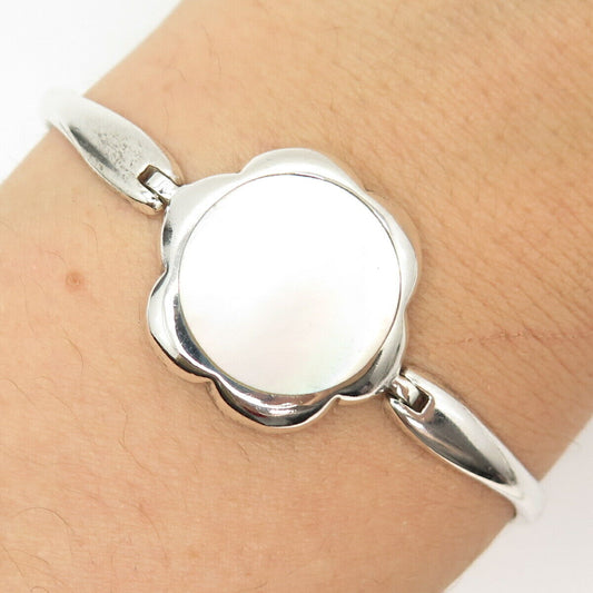 925 Sterling Silver Vintage Mother-of-Pearl Bar Link Bracelet 6.5"