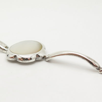 925 Sterling Silver Vintage Mother-of-Pearl Bar Link Bracelet 6.5"