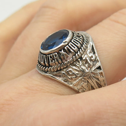 925 Sterling Vintage Blue C Z "E.Hanover Middle School" Ring Size 9 1/4