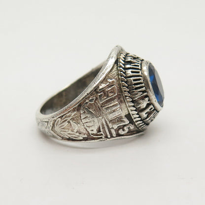 925 Sterling Vintage Blue C Z "E.Hanover Middle School" Ring Size 9 1/4