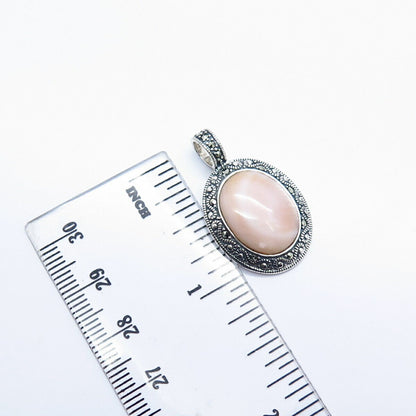 925 Sterling Silver Real Mother-of-Pearl & Marcasite Gem Slide Pendant