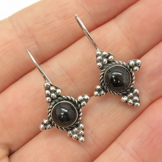 925 Sterling Silver Real Black Onyx Gemstone Beaded Earrings