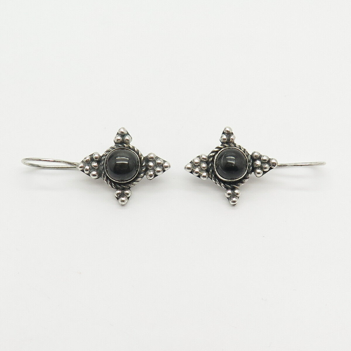 925 Sterling Silver Real Black Onyx Gemstone Beaded Earrings