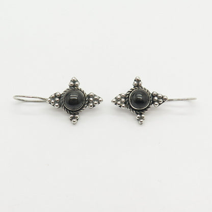 925 Sterling Silver Real Black Onyx Gemstone Beaded Earrings