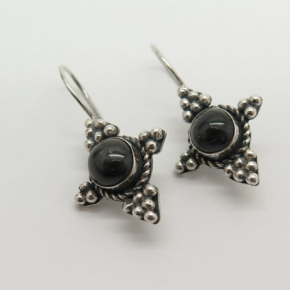 925 Sterling Silver Real Black Onyx Gemstone Beaded Earrings