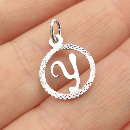 925 Sterling Silver Textured Letter "Y" Initial Design Charm Pendant