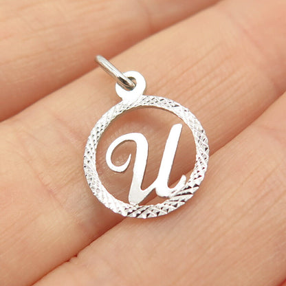 925 Sterling Silver Textured Letter "U" Initial Design Charm Pendant