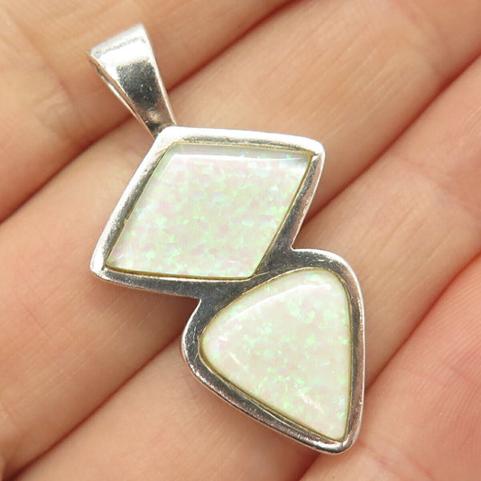 925 Sterling Silver Opal Imitation Geometric Shapes Pendant