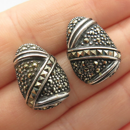 925 Sterling Silver Vintage Real Marcasite Gem Earrings