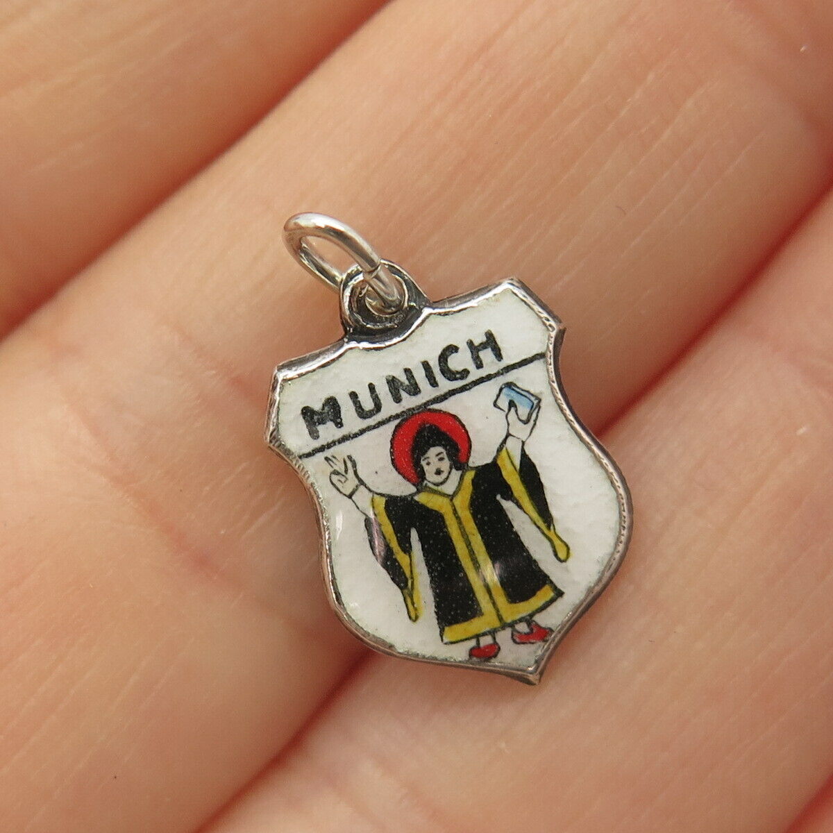 925 Sterling Silver Vintage Enamel "Munich"Graduation Student Charm Pendant