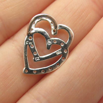 925 Sterling Silver Pave C Z Double Open Heart Slide Pendant