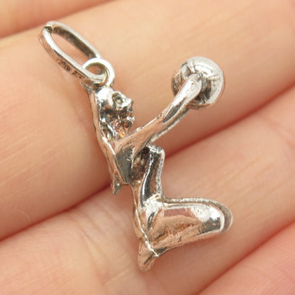 925 Sterling Silver Vintage Sitting Girl & Ball Charm Pendant